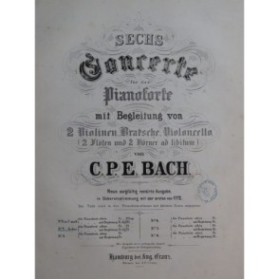 BACH C. P. E. Concerto G Major H. 475 Piano Violon Alto Violoncelle XIXe