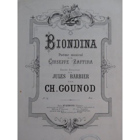 GOUNOD Charles Biondina No 4 Chant Piano 1873