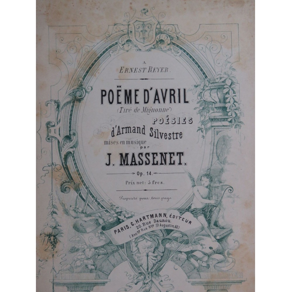MASSENET Jules Poëme d'Avril Chant Piano 1868