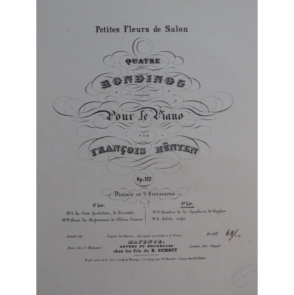 HÜNTEN François Deux Rondinos op 112 Piano ca1840