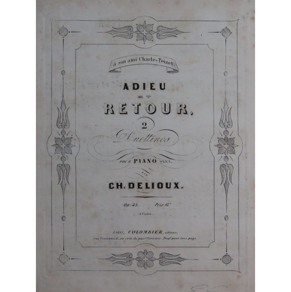 DELIOUX Charles Adieu et Retour op 45 Piano ca1860