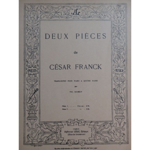 FRANCK César Pièce No 1 Piano 4 mains 1921