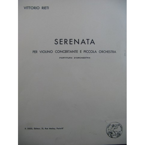 RIETI Vittorio Serenata Violon Orchestre 1932
