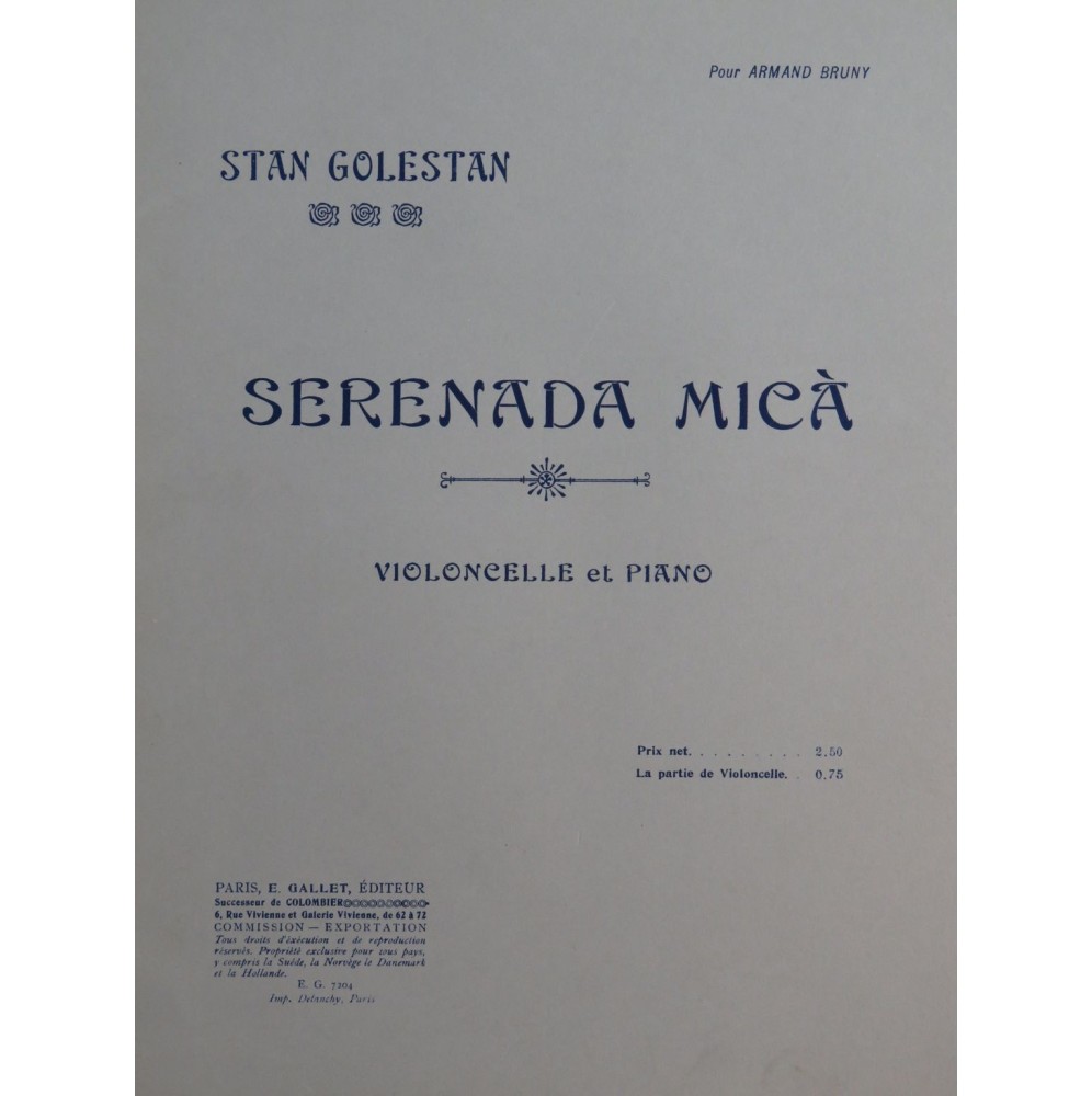 GOLESTAN Stan Serenada Mica Piano Violoncelle ca1910