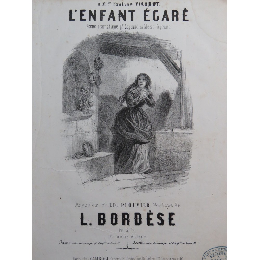BORDÈSE Luigi L'Enfant Égaré Chant Piano ca1860