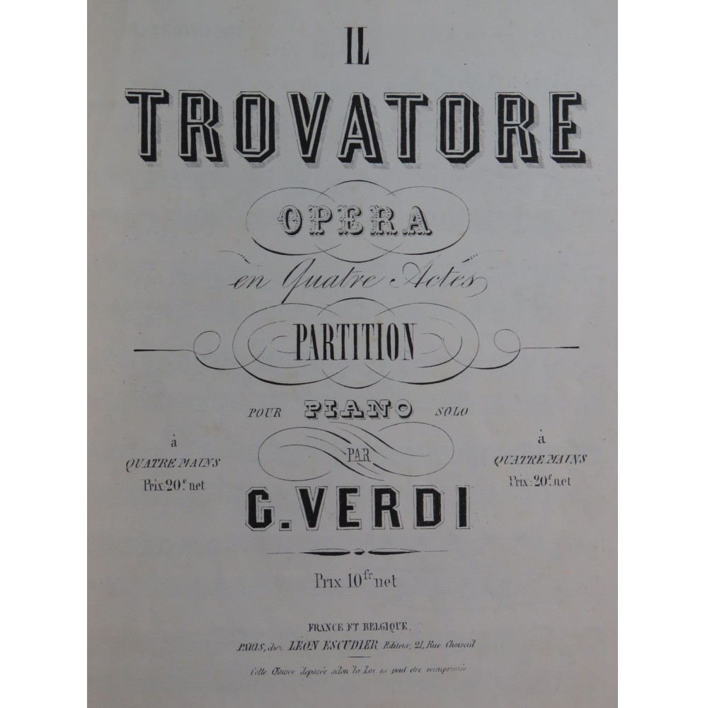 VERDI Giuseppe Il Trovatore Opéra Piano solo ca1855
