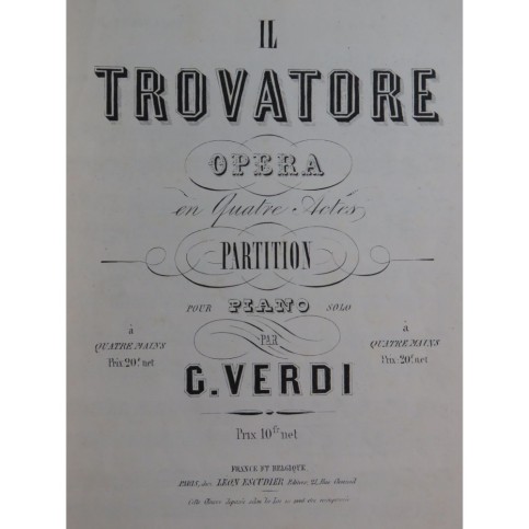 VERDI Giuseppe Il Trovatore Opéra Piano solo ca1855