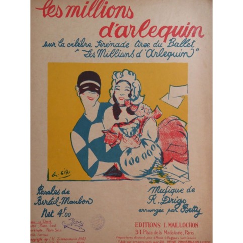 DRIGO Richard Les Millions d'Arlequin Chant Piano 1921