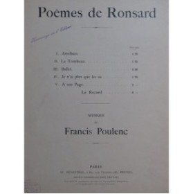POULENC Francis Poème de Ronsard No 3 Chant Piano 1925