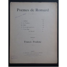 POULENC Francis Poème de Ronsard No 3 Chant Piano 1925