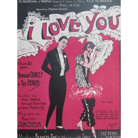 ARCHER Harry I Love You Chant Piano 1925