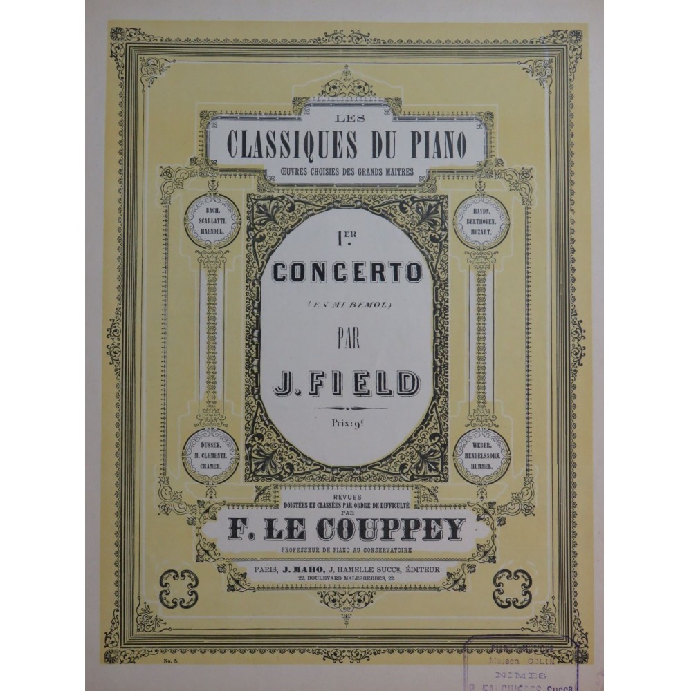 FIELD John Concerto No 1 en Mi Bémol Piano ca1880