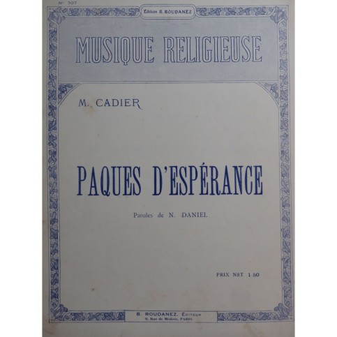 CADIER M. Pâques d'Espérance Chant Piano 1916