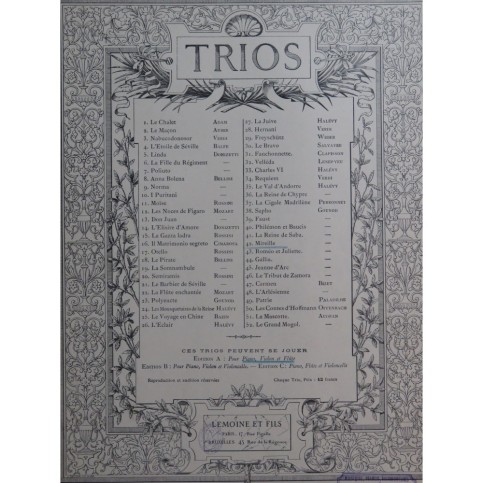 ALDER Ernest Mireille de Ch. Gounod Trio Piano Flûte Violon ca1893