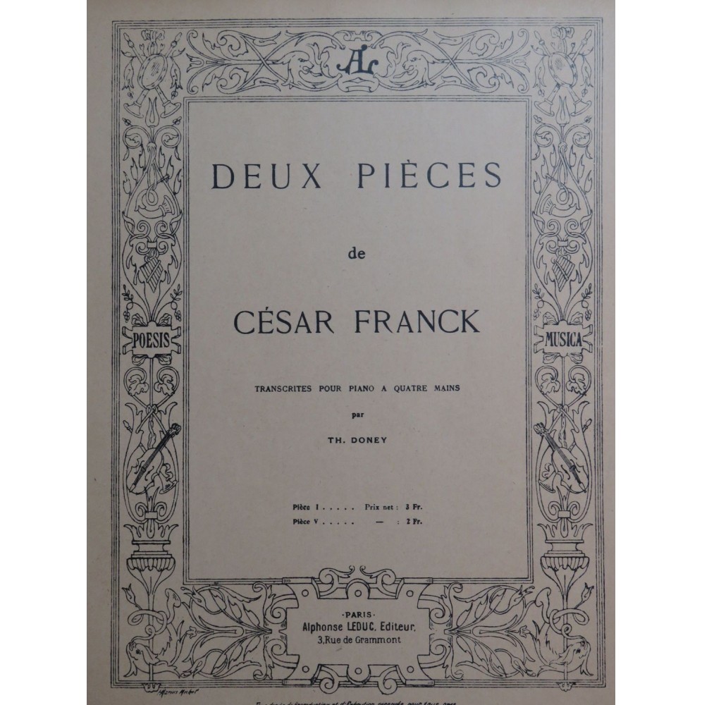 FRANCK César Pièce No 5 Piano 4 mains 1921