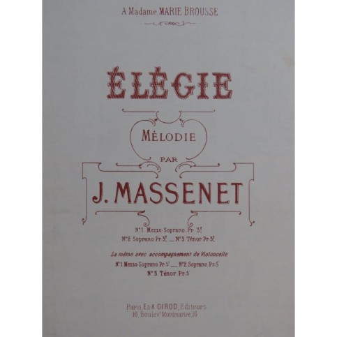 MASSENET Jules Élégie Chant Piano
