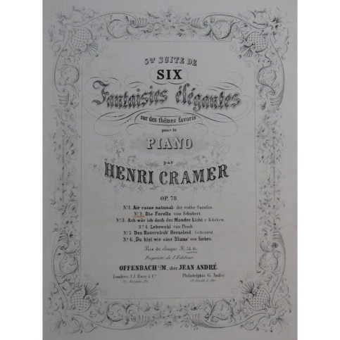 CRAMER Henri Die Forelle Franz Schubert op 78 No 2 Piano XIXe