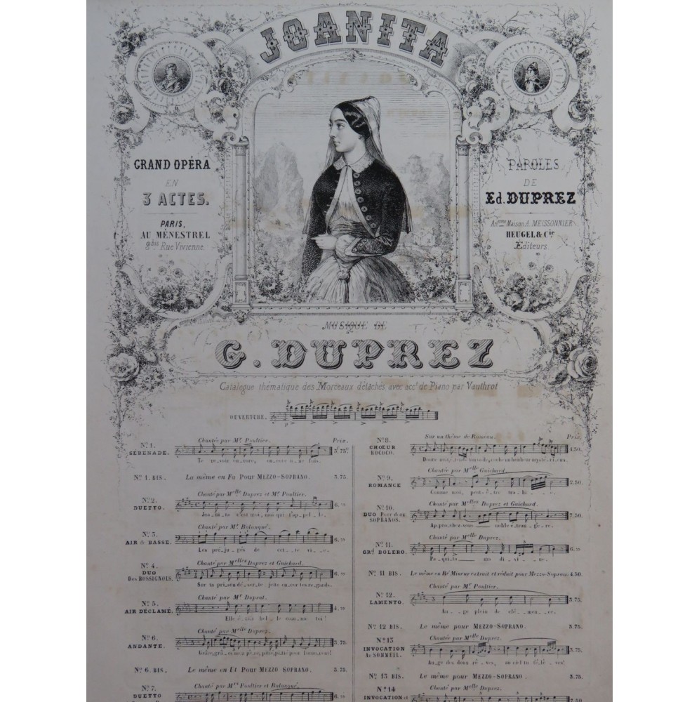 DUPREZ Gilbert-Louis Joanita No 13 bis Chant Piano ca1852