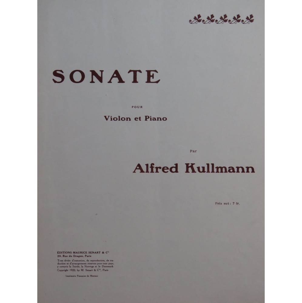 KULLMANN Alfred Sonate Violon Piano 1920