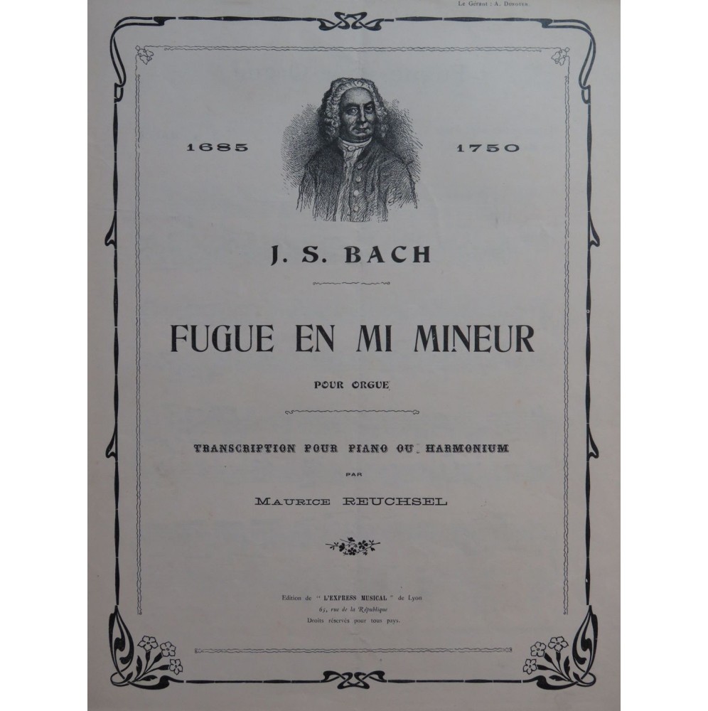 BACH J. S. Fugue en Mi mineur Piano ou Harmonium 1909