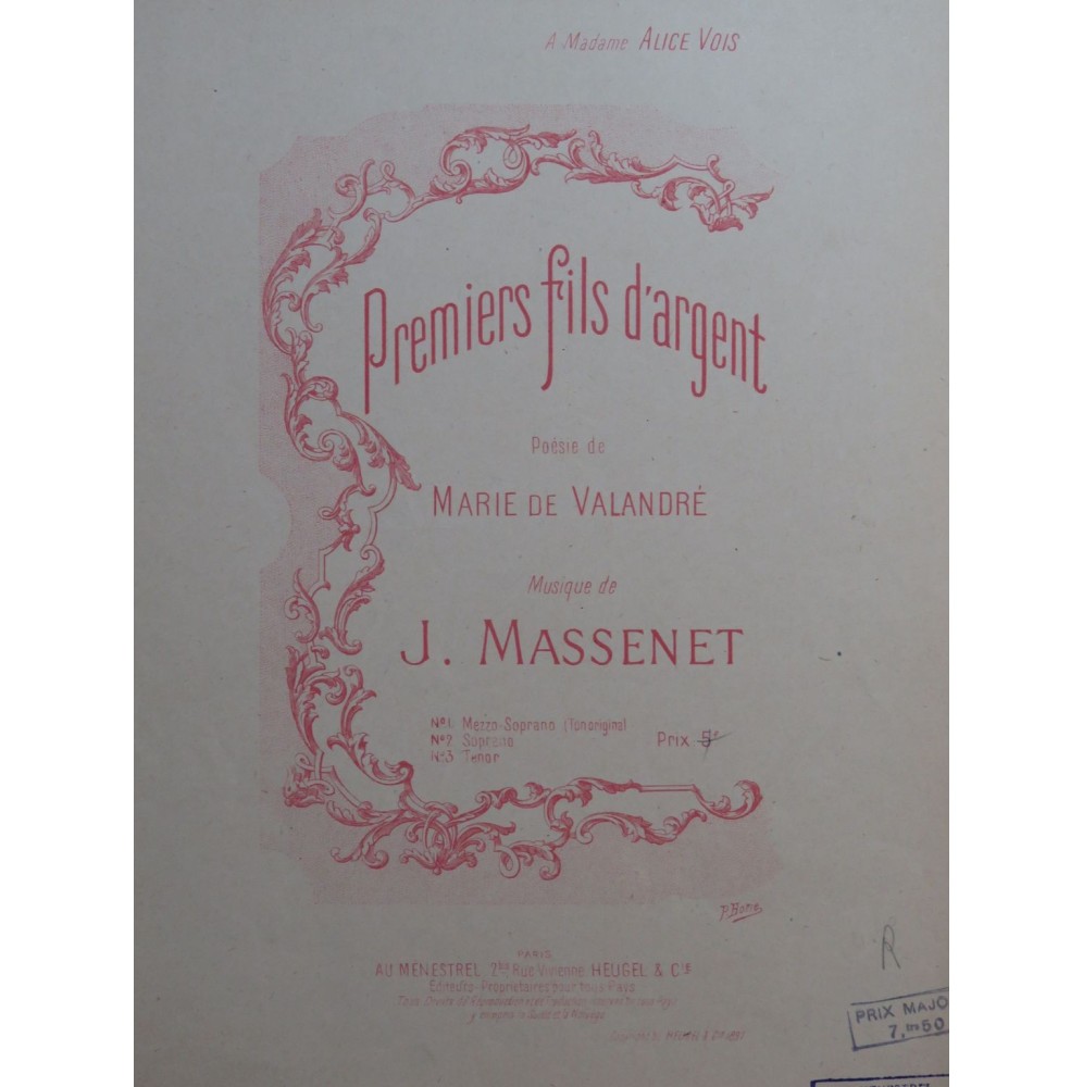 MASSENET Jules Premiers fils d'argent Chant Piano 1897