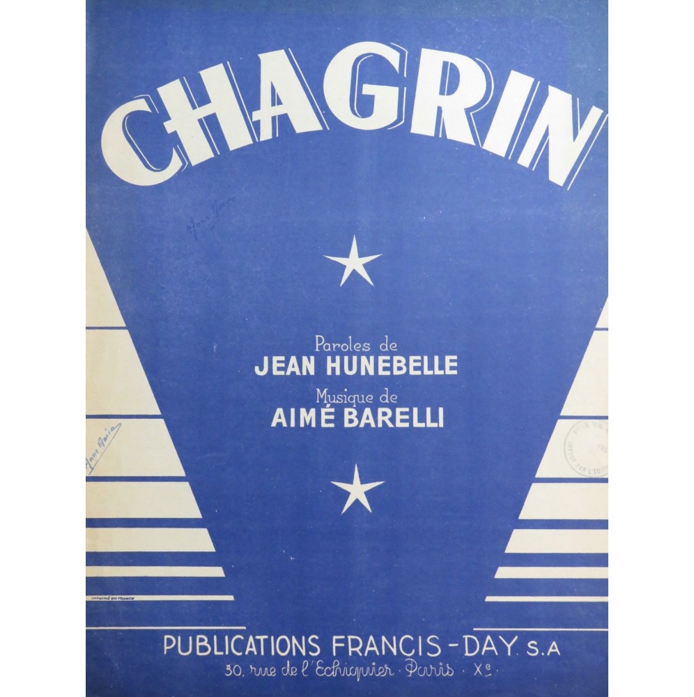 BARELLI Aimé Chagrin Chant Piano 1944
