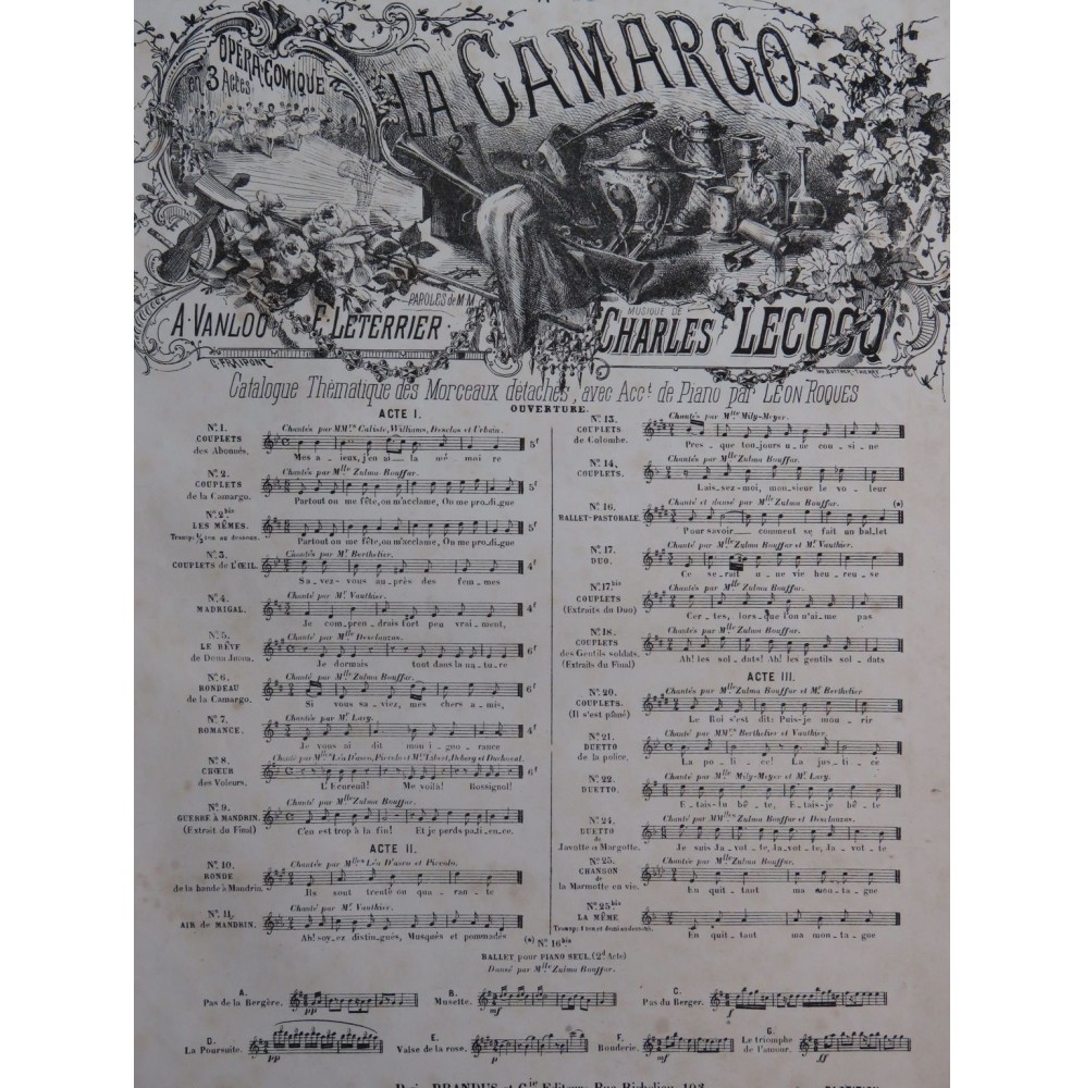 LECOCQ Charles La Camargo No 10 Chant Piano 1879