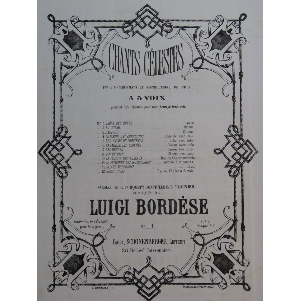 BORDÈSE Luigi L'Ange des Nuits Chant Piano ca1858