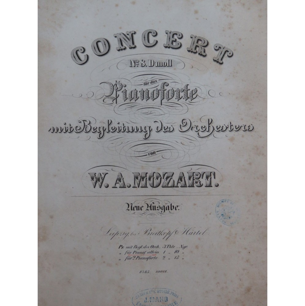 MOZART W. A. Concerto No 20 D minor K 466 Piano Orchestre ca1855