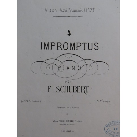 SCHUBERT Franz Impromptus op 142 No 1 et 2 Piano ca1865