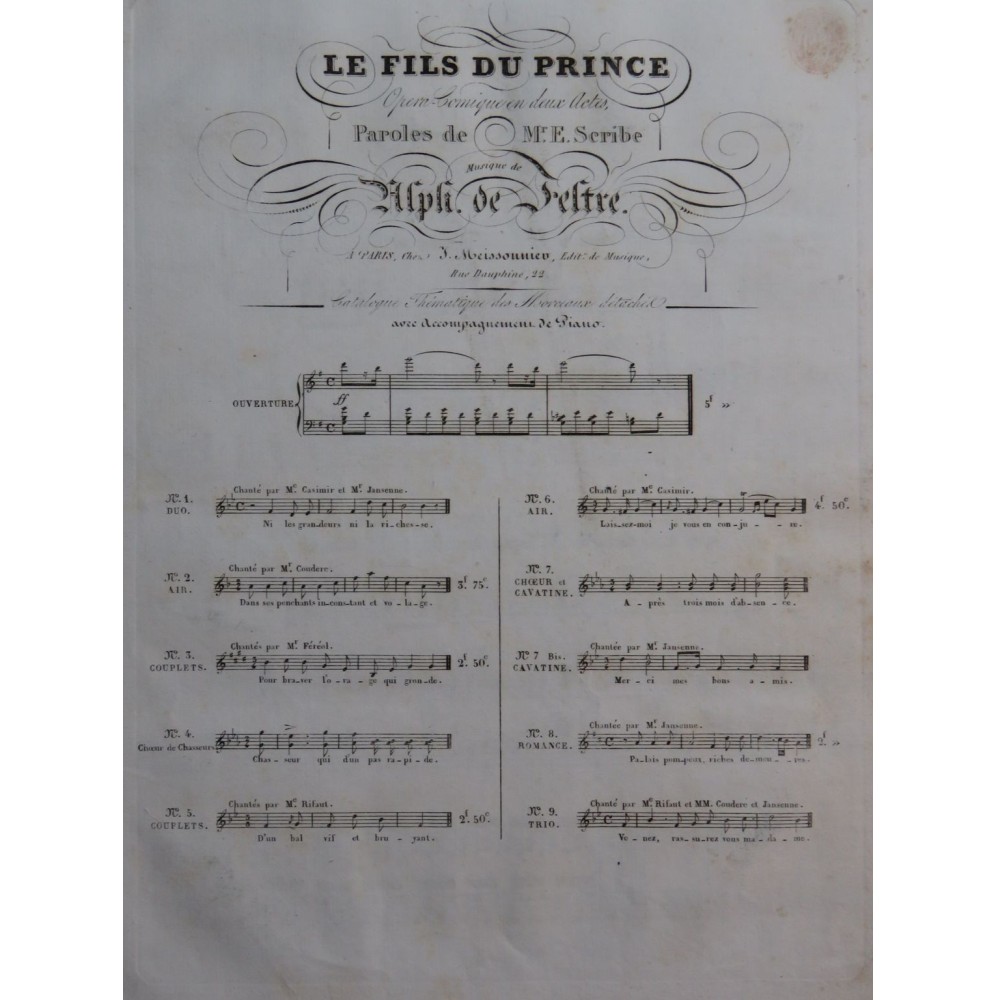 DE FELTRE Alphonse Le Fils du Prince No 6 Chant Piano ca1845