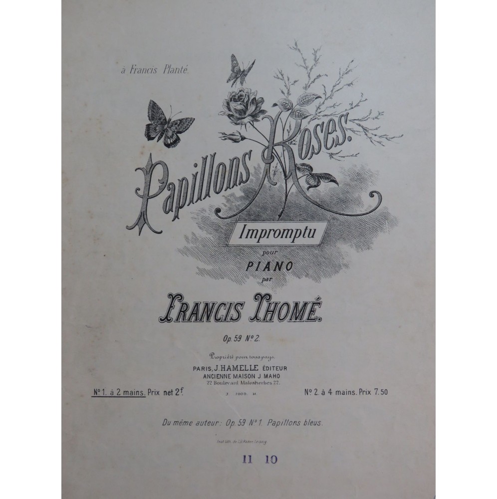 THOMÉ Francis Papillons Roses Piano ca1885