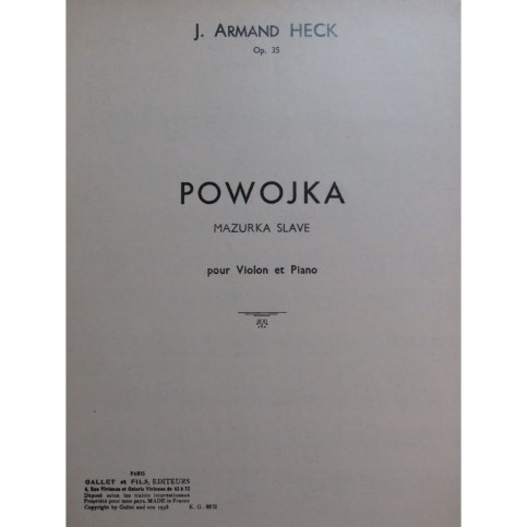HECK J. Armand Powojka Piano Violon 1949