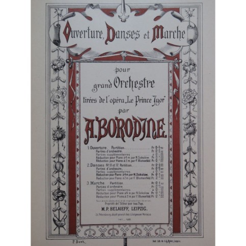 BORODINE Alexandre Danses du Prince Igor Piano 1889