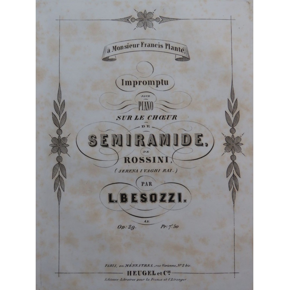 BESOZZI L. Impromptu sur Semiramide Rossini Piano ca1860