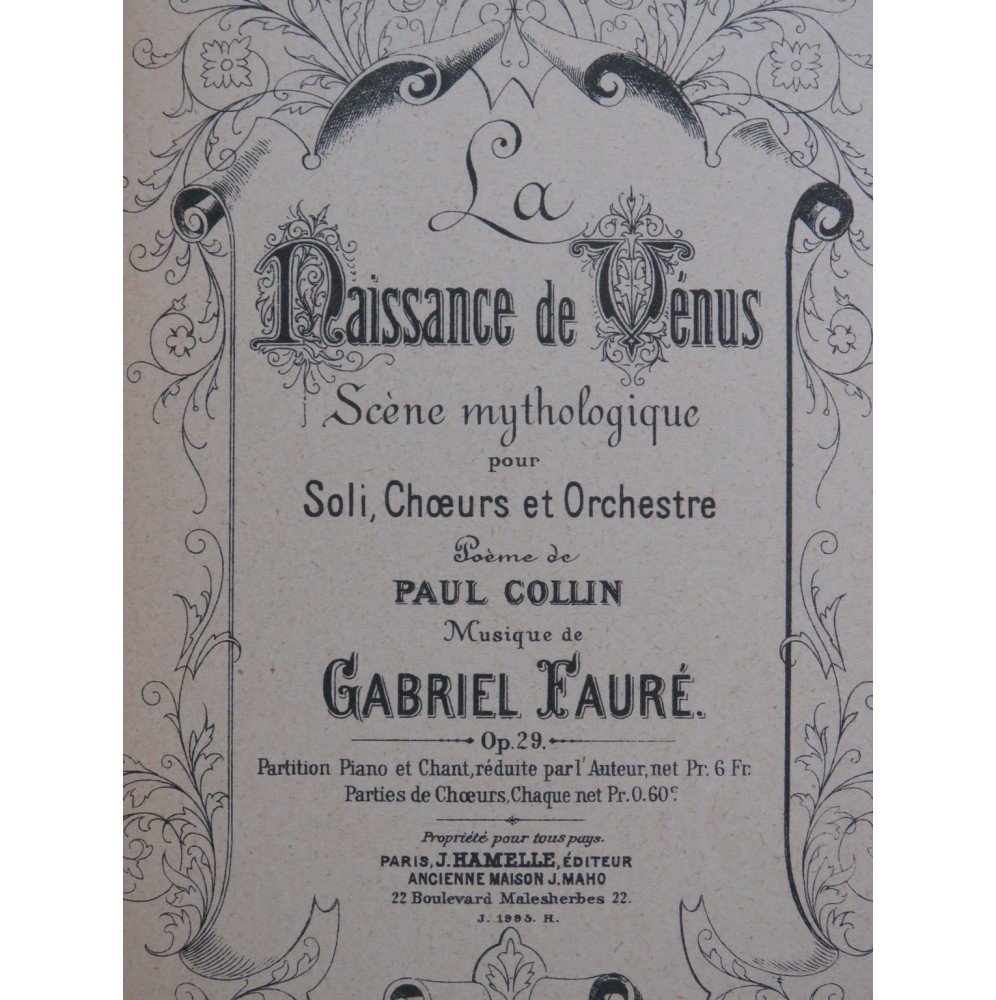 FAURÉ Gabriel La Naissance de Vénus Chant Piano 1883