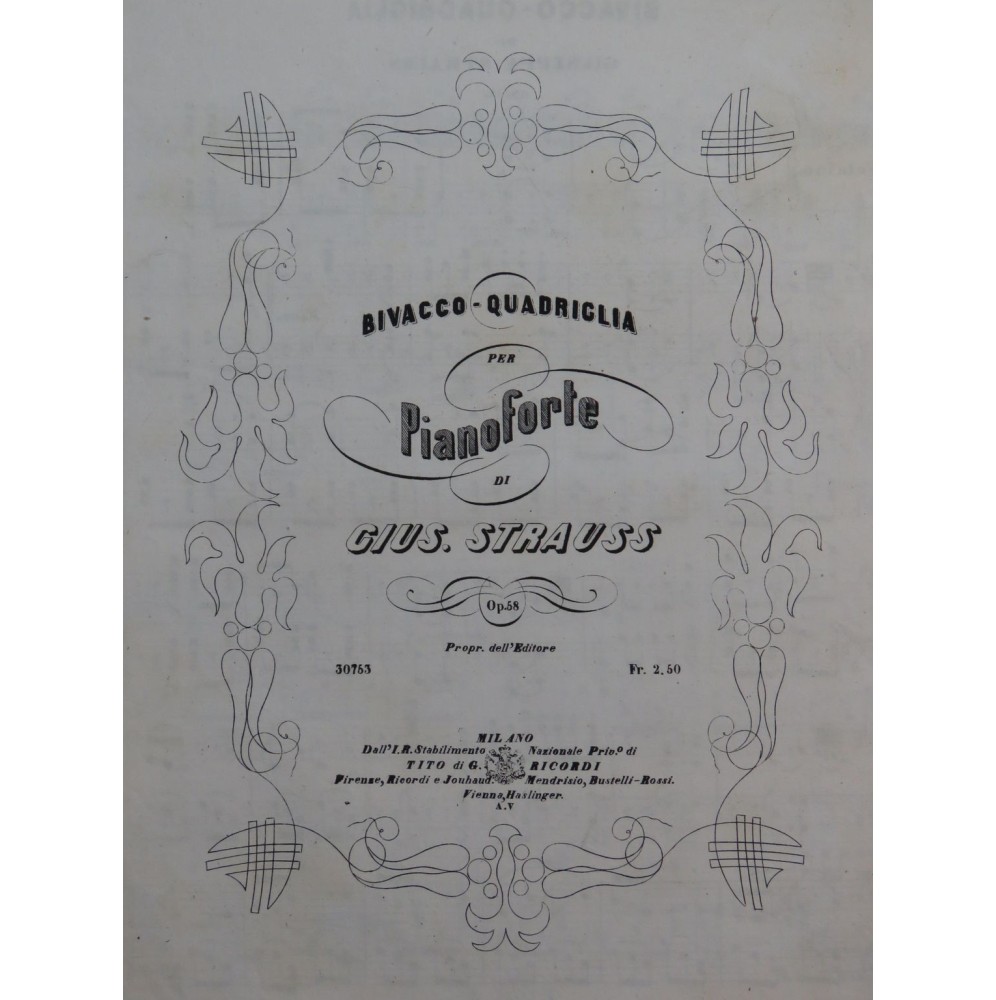 STRAUSS Josef Biavacco Quadriglia op 58 Piano 1858