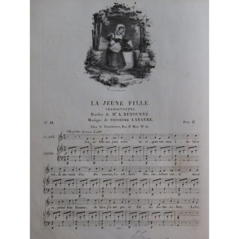 LABARRE Théodore La Jeune Fille Chant Piano ca1830