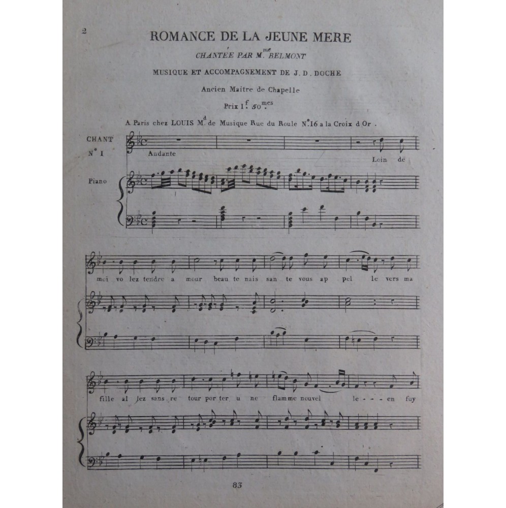 DOCHE J. D. Romance de la jeune mère Chant Piano ca1820