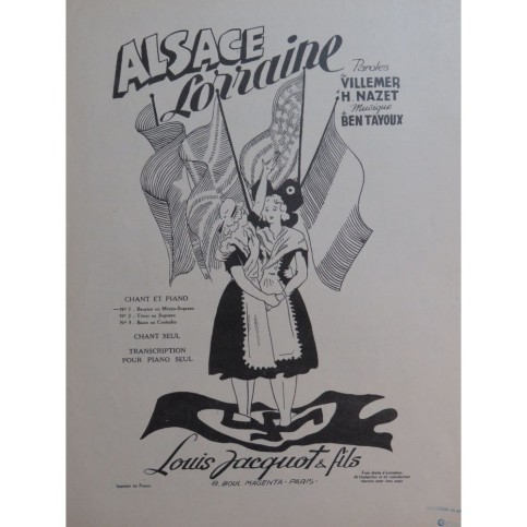 BEN-TAYOUX Alsace Lorraine Chant Piano 1950
