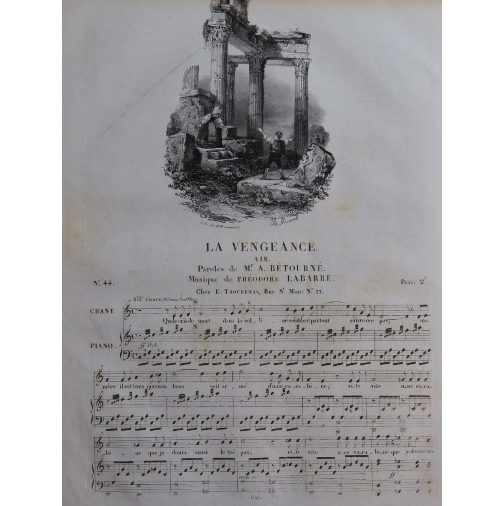 LABARRE Théodore La Vengeance Chant Piano ca1830
