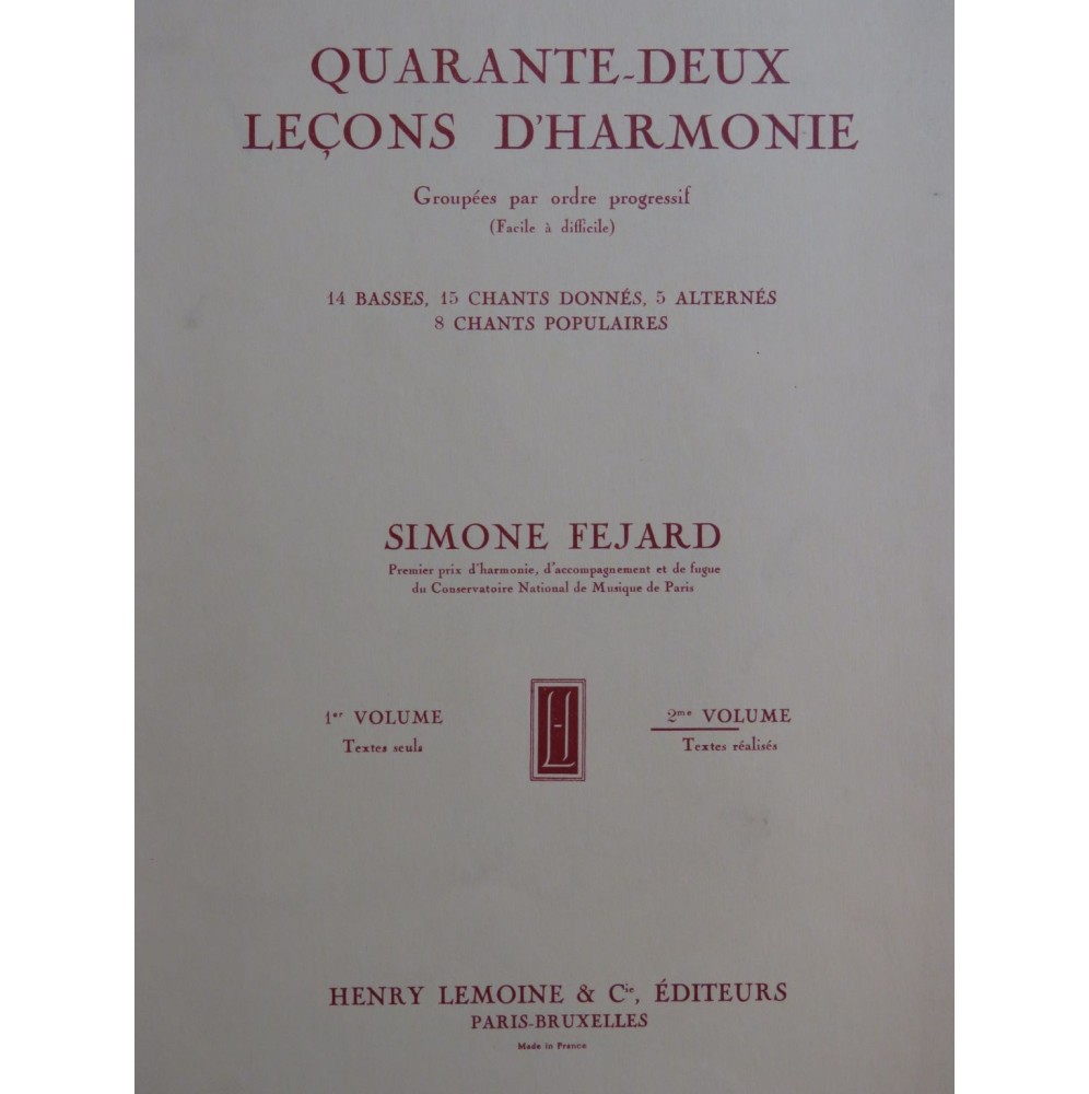 FEJARD Simone Quarante-deux Leçons d'Harmonie 1958