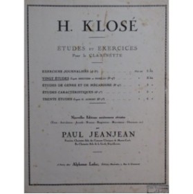 KLOSÉ H. Vingt Etudes d'après Kreutzer et Fiorillo pour Clarinette