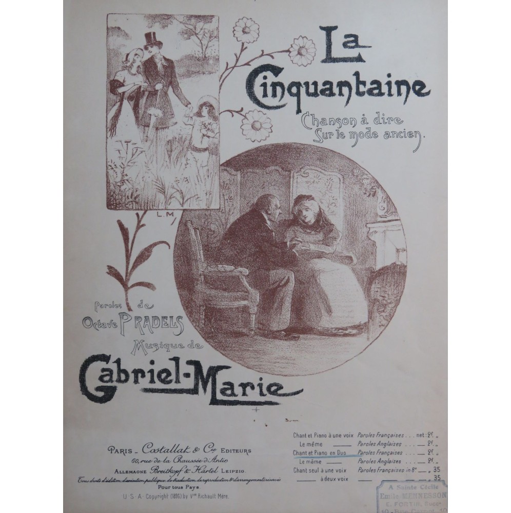 GABRIEL-MARIE La Cinquantaine Chant Piano 1896