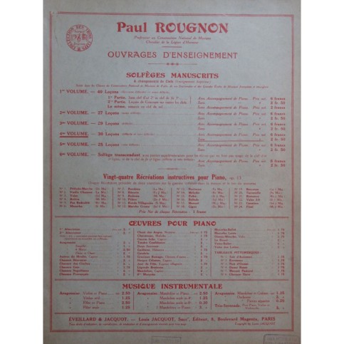 ROUGNON Paul Solfèges Manuscrits Vol No 4 1929
