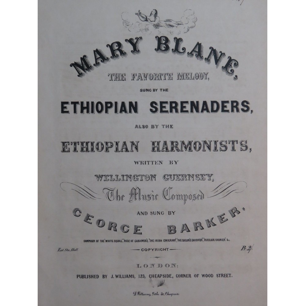 BARKER George Mary Blane Ethiopians Chant Piano ca1847