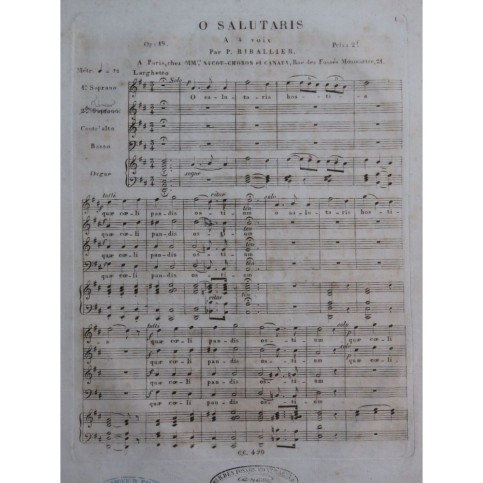 RIBALLIER P. O Salutaris Chant Orgue ca1840