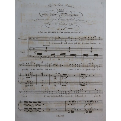MERCADANTE Saverio Zaira Aria Chant Piano ca1840