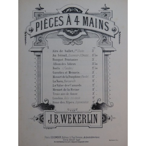 WEKERLIN J. B. Noëls pour les Enfants Piano 4 mains ca1895