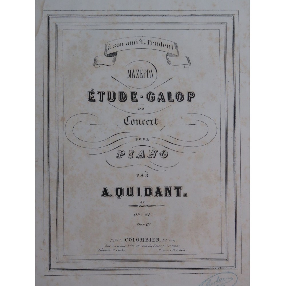 QUIDANT Alfred Étude-Galop op 21 Piano ca1850